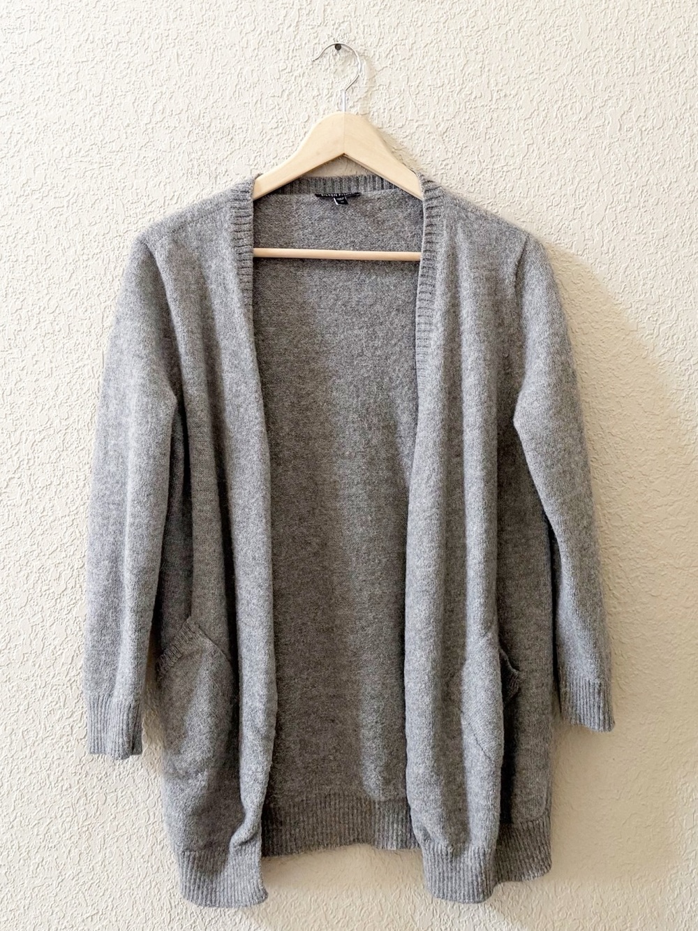 Eileen Fisher Cardigan Sweater Open-front Baby Alpaca Classic Gray Medium